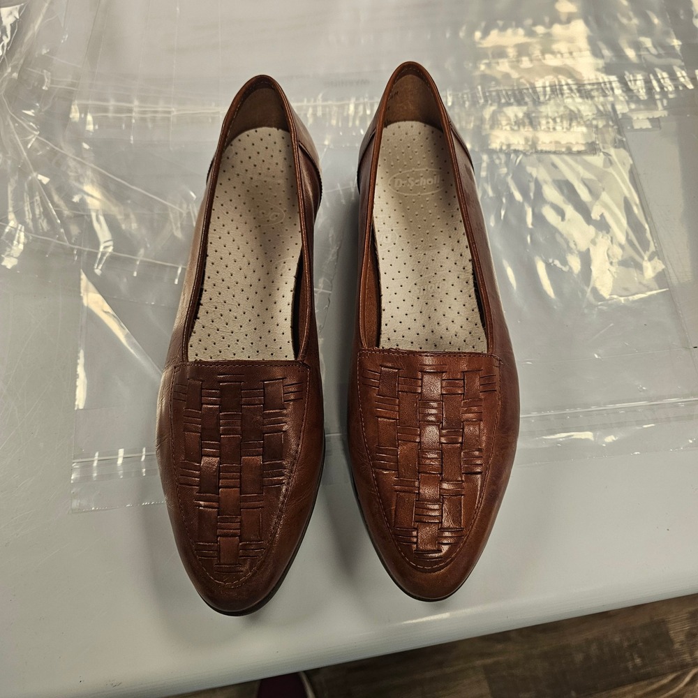 Sandler of Boston Brown Leather Woven Loafers Flats Dr Scholls Insole Mens 8.5 M